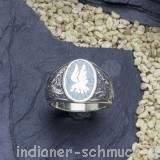 Wunderschner hellblauer Ring mit Adlerabbild aus Sterlingsilber