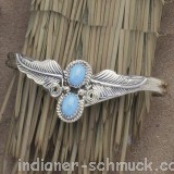 Indianischer Armreif mit trkisen Federn aus Sterlingsilber